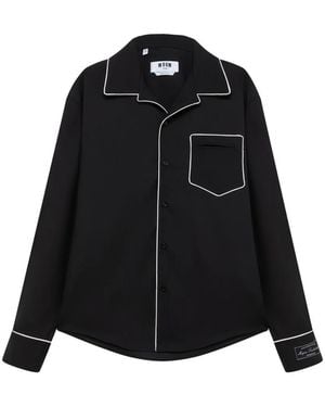 MSGM Piped-Trim Chest-Pocket Shirt - Black