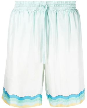 CASABLANCA Memphis Icon-Print Silk Drawstring Shorts - Blue