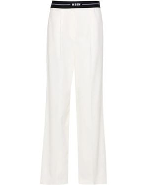 MSGM Wide-Leg Trousers With Contrasting Logo Band - White