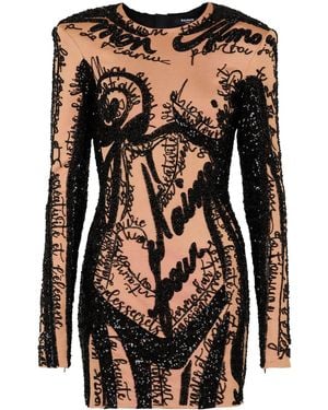 Balmain Embroidered-Body-Motif Mini Dress - Black