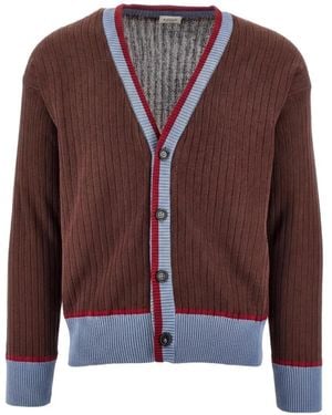 GALLIA Gerippter Cardigan Mit V-Ausschnitt - Braun