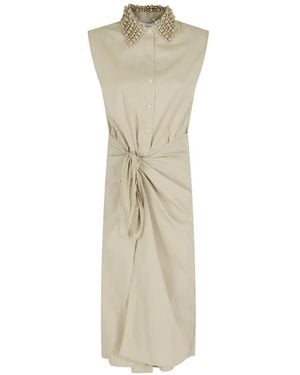 Isabelle Blanche Beaded-Collar Wrap-Effect Dress - White