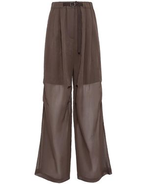 Brunello Cucinelli Semi-Sheer Wide-Leg Trousers - Brown