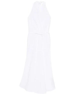 120% Lino Tie-Detail Halterneck Midi Dress - White