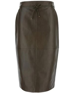 Max Mara Belted Leather Skirt - Green