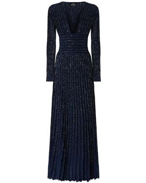 Missoni Long-Sleeve Deep Neckline Maxi Dress - Blue