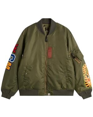 A Bathing Ape Ma-1 Graphic-Appliqué Bomber Jacket - Green