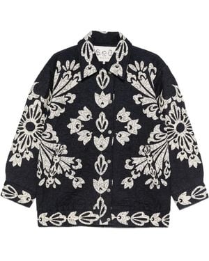 Sea Plumífero Liliana con bordado floral - Negro