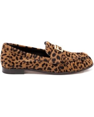 Fendi Baguette Leopard-Print Loafers - Brown