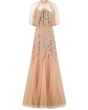 Lela Rose Floral-Embroidered Gown - Natural