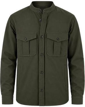 Emporio Armani Band-Collar Pocket-Detail Shirt Jacket - Green
