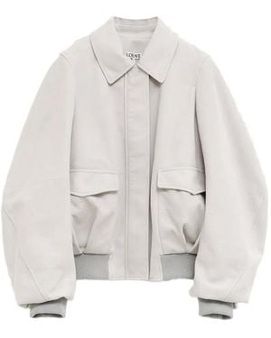 Loewe Suede Leather Bomber Jacket - White