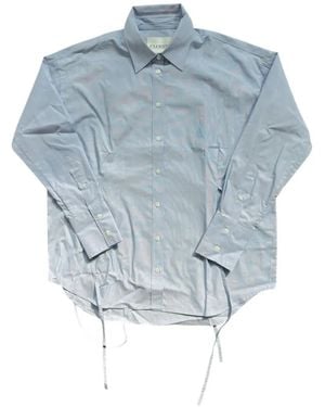 Closed Button-Up Tie-Detail Cotton Shirt - Blue