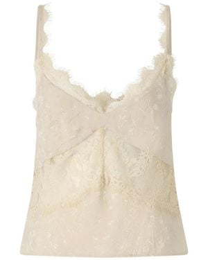 Pinko Lace-Trim Crinkled Top - Natural