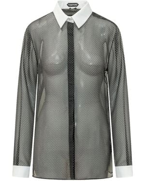 Tom Ford Printed Losange Silk Chiffon Shirt - Gray