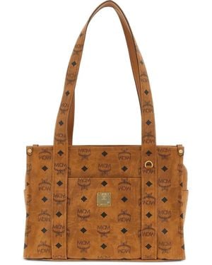 MCM Visetos Monogram School Tote - Brown