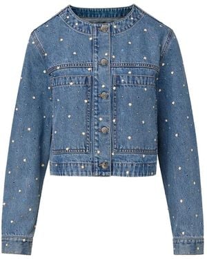 Veronica Beard Lowry Bezel-Stud Denim Jacket - Blue