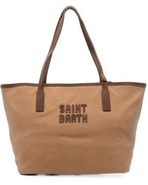 MC2 Saint Barth Logo-Embroidered Canvas Tote Bag - Brown