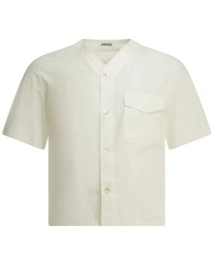 AURALEE V-Neck Chest-Pocket Shirt - White