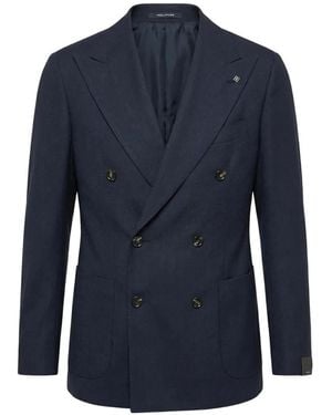 Tagliatore Revival Double-Breasted Linen Blazer - Blue