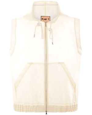 Plan C Drawstring-Hood Zip-Up Vest - Natural