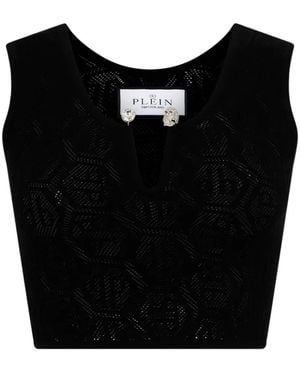 Philipp Plein Jewel-Detail Monogram Tank Top - Black