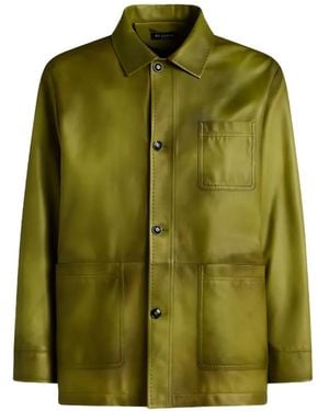 Kiton Button-Fastening Leather Jacket - Green