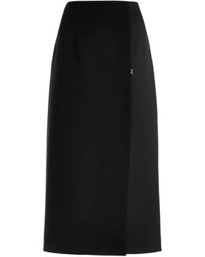 Genny Wrap-Style Logo-Plaque Midi Skirt - Black