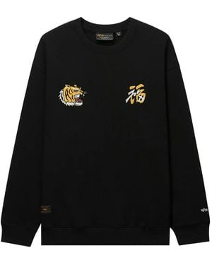 Alpha Industries Tiger-Embroidered Crew-Neck Sweatshirt - Black