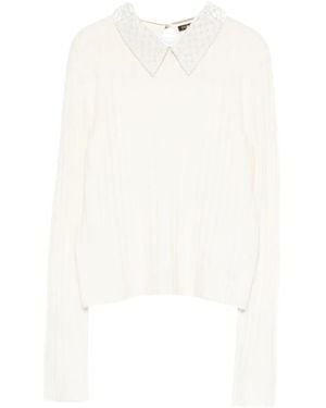 Maje Jersey Con Cuentas En El Cuello - Blanco