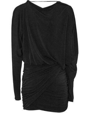 ANDAMANE Draped V-Neck Mini Dress - Black