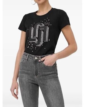 Liu Jo Embellished Logo-Detail T-Shirt - Black