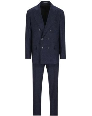 Brunello Cucinelli Check Double-Breasted Suit - Blue
