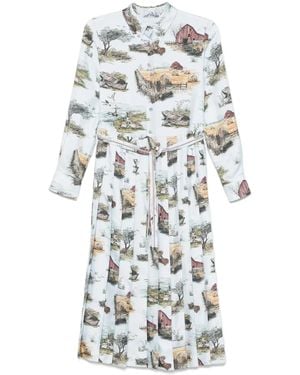 Thom Browne Scenic Toile Pleated Maxi Dress - White
