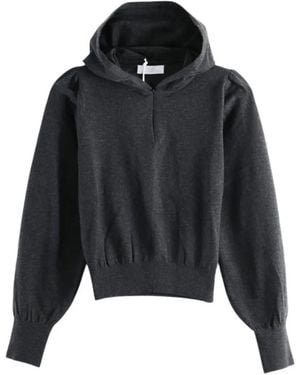Amomento Puff-Sleeve Zip-Up Hoodie - Black