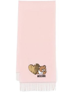 Moschino Embroidered Merino Wool Teddy Bear Scarf - Pink