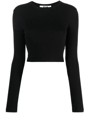 MSGM Cut-Out Cropped Cotton T-Shirt - Black