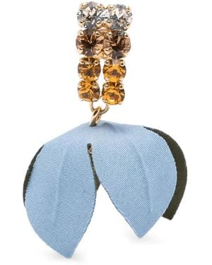 Marni Poplin Flower And Rhinestone Earrings - Blue