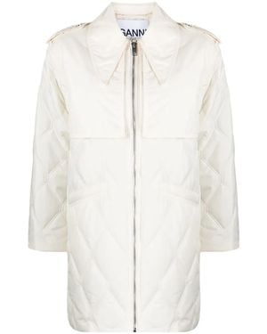 Ganni Neutral Zip-up Quilted Jacket - Women's - Polyester - White