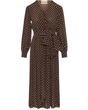 Valentino Garavani Midi Polka-Dot Tie-Waist Dress - Brown