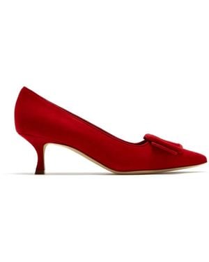 Manolo Blahnik Maysale Suede Pumps - Red