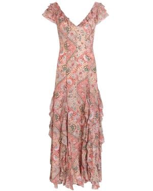 RIXO London Vestido Largo Ambika Con Volantes - Rosa