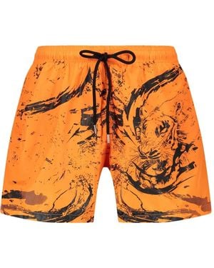 Philipp Plein Graphic-Print Drawstring Swim Shorts - Orange