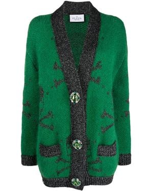 Philipp Plein Skull-Print Mohair-Blend Cardigan - Green