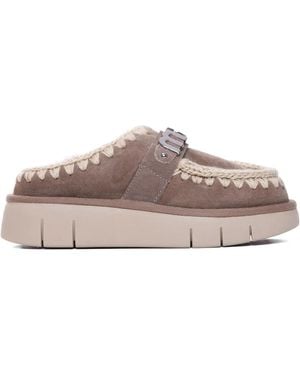 Mou Bounce Crochet-Detail Mules - Brown