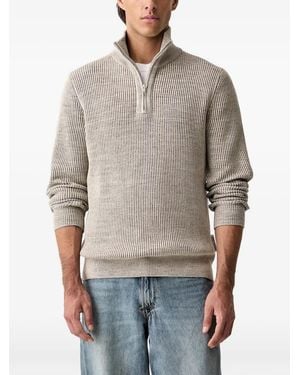 Marc O' Polo Ribbed-Knit Quarter-Zip Jumper - Grey