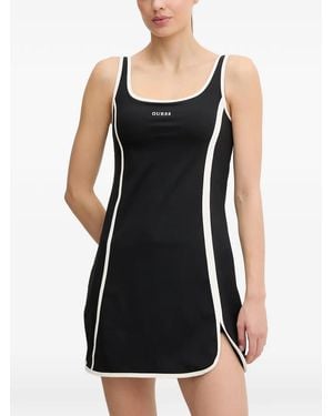Guess Logo-Print Contrast-Trim Mini Dress And Panties Set - Black