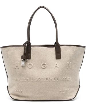 Hogan Embossed-Logo Padlock Tote Bag - Natural