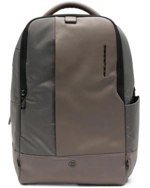 Piquadro Panelled Logo-Plaque Backpack - Grey