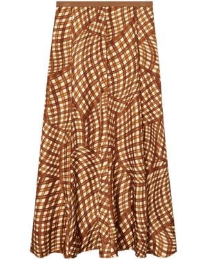 Tory Burch Abstract-Pattern Print Silk Pleated Skirt - Natural
